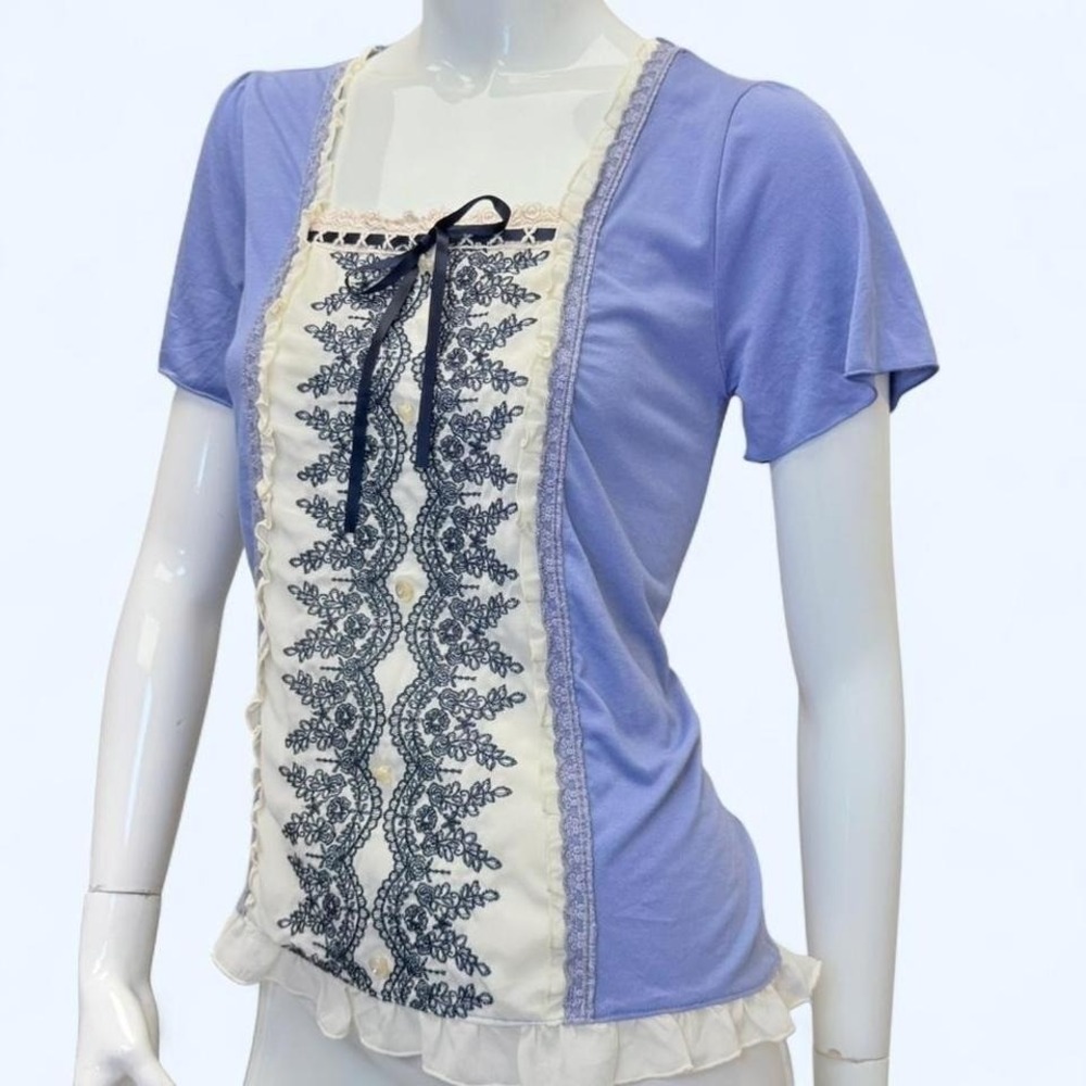 Axes Femme Lace Panel Top Blue Himekaji Coquette Balletcore Womens M